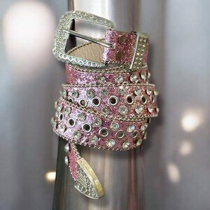 Pink Silver Studded Rhinestone Western Belt - NEW